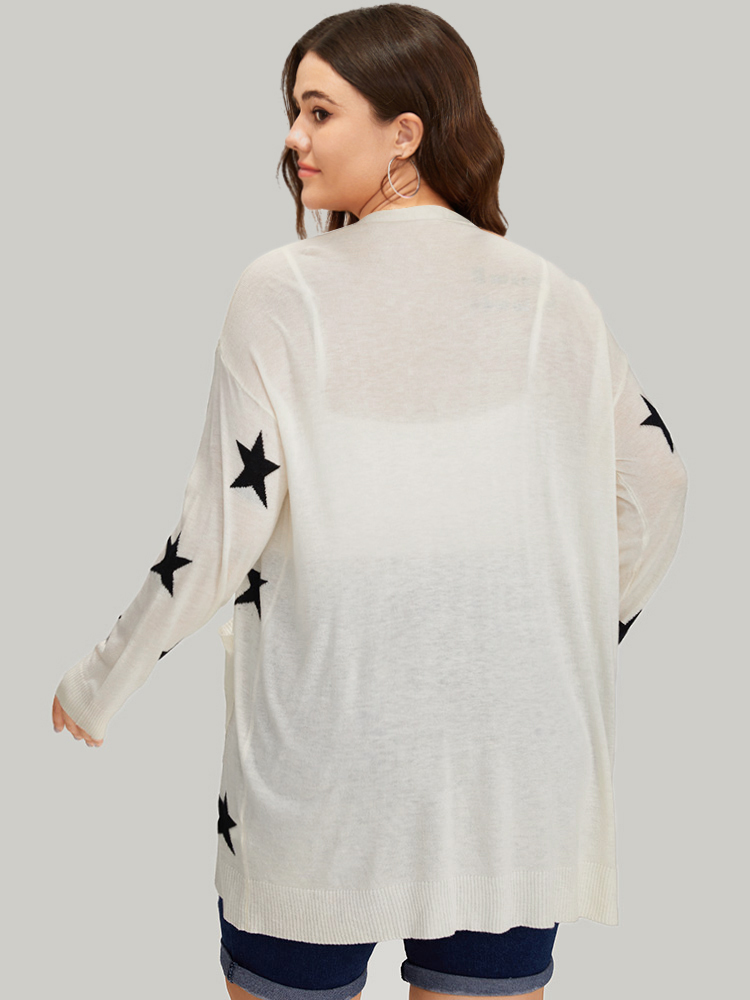 

Plus Size Supersoft Essentials Star Print Pocket Open Front Cardigan Beige Women Casual Loose Long Sleeve Dailywear Cardigans BloomChic