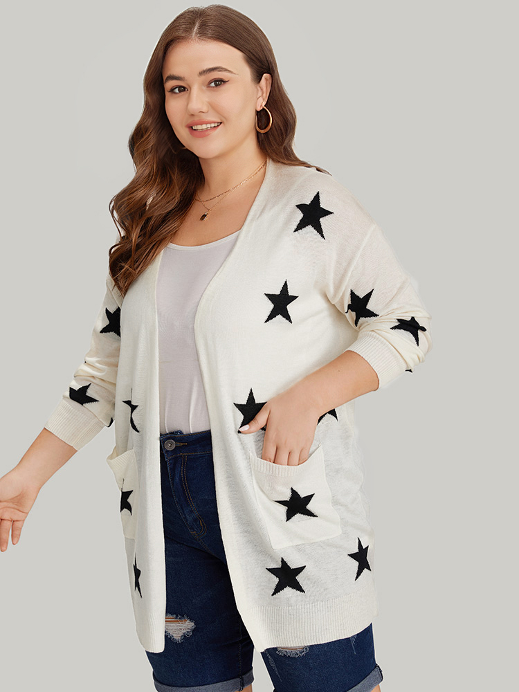 Supersoft Essentials Star Print Pocket Open Front Cardigan BloomChic 
