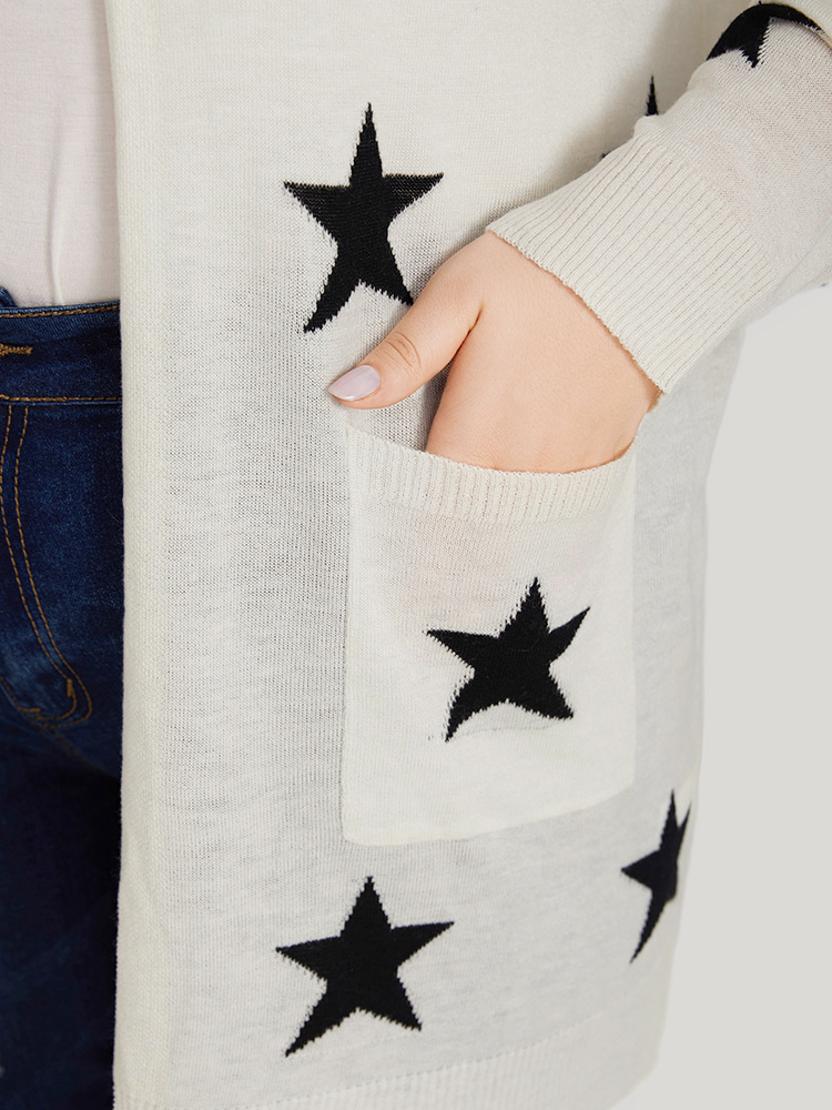 Supersoft Essentials Star Print Pocket Open Front Cardigan BloomChic 
