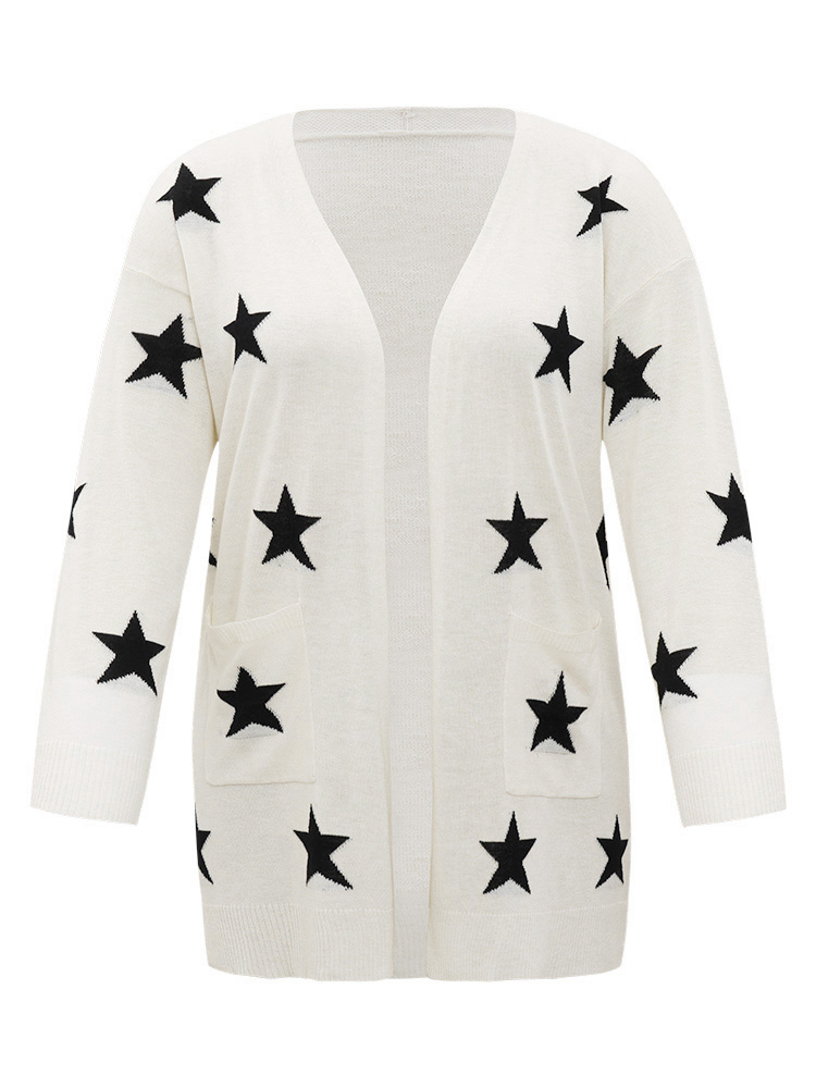 Supersoft Essentials Star Print Pocket Open Front Cardigan BloomChic 