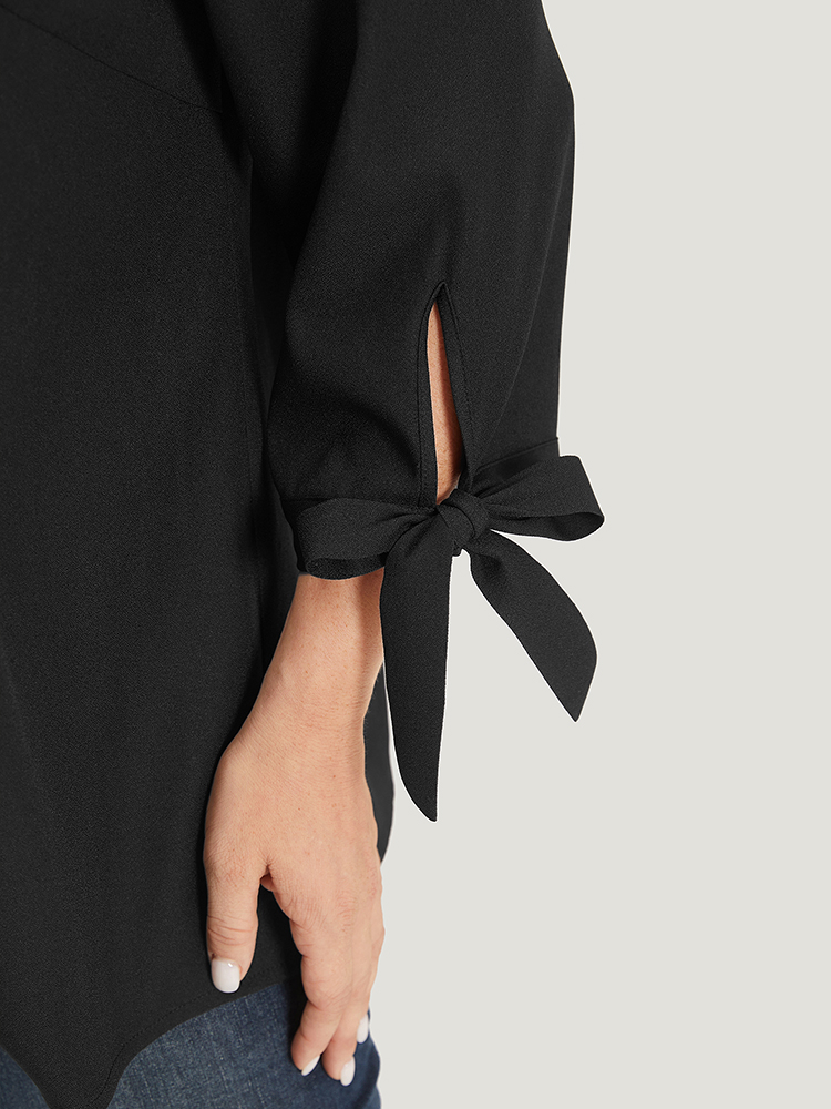 

Plus Size Solid Twist Sleeve Asymmetrical Hem Blazer Women Black Cross straps Dailywear Jackets BloomChic