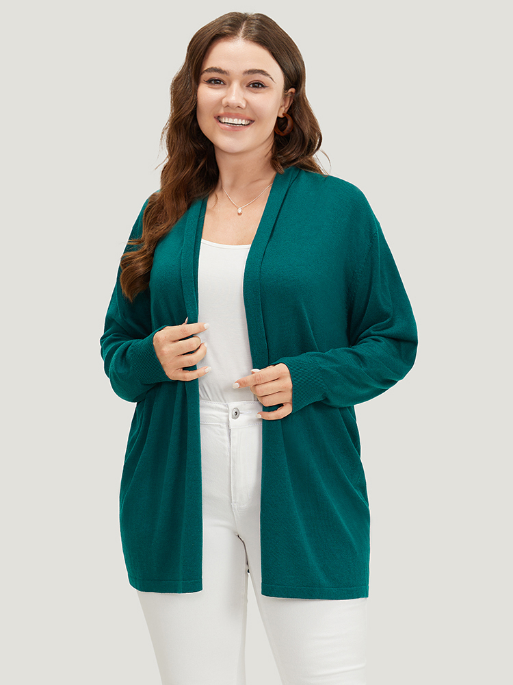 

Plus Size Supersoft Essentials Plain Open Front Elastic Cuffs Cardigan Cyan Women Casual Long Sleeve Everyday Cardigans BloomChic