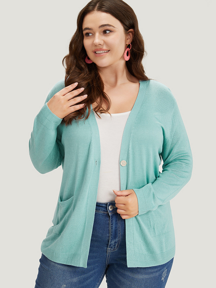 

Plus Size Supersoft Essentials Solid Button Up Pocket Drop Shoulder Cardigan Mint Women Casual Loose Long Sleeve Everyday Cardigans BloomChic