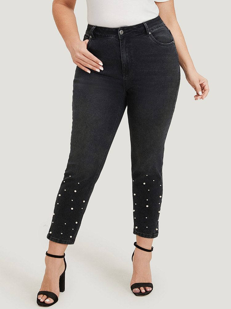 

Plus Size Beaded Detail Pocket Very Stretchy Black Wash Jeans Women DimGray Casual Plain Beaded High stretch Pocket Jeans BloomChic