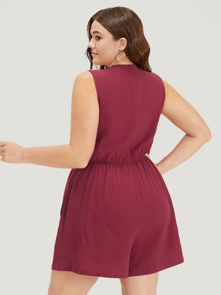 Plus Size Scarlet Plain V Neck Pocket Zipper Drawstring Sleeveless Jumpsuit Women Elegant Sleeveless V-neck Dailywear Loose Jumpsuits BloomChic 14-16/1X 