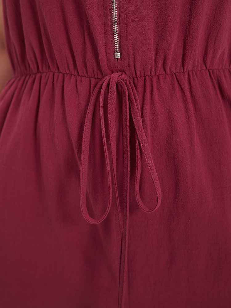 Plus Size Scarlet Plain V Neck Pocket Zipper Drawstring Sleeveless Jumpsuit Women Elegant Sleeveless V-neck Dailywear Loose Jumpsuits BloomChic 14-16/1X 