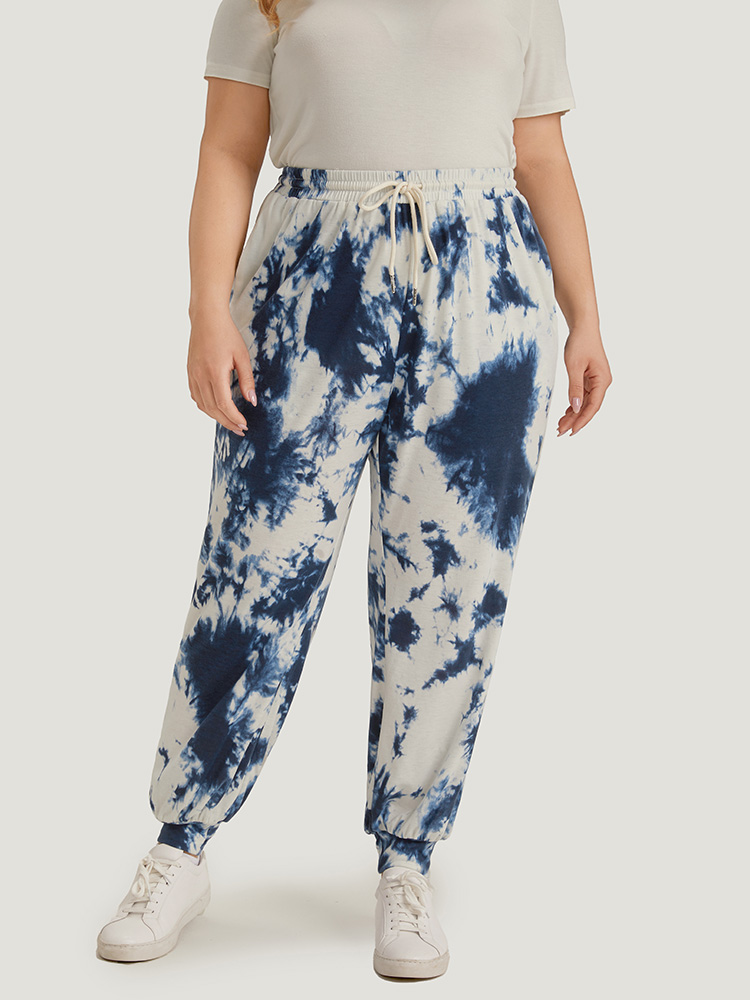 

Tie Dye Pocket Drawstring Carrot Sweatpants Blue Plus Size Women Casual Dailywear Tie Dye  Bloomchic