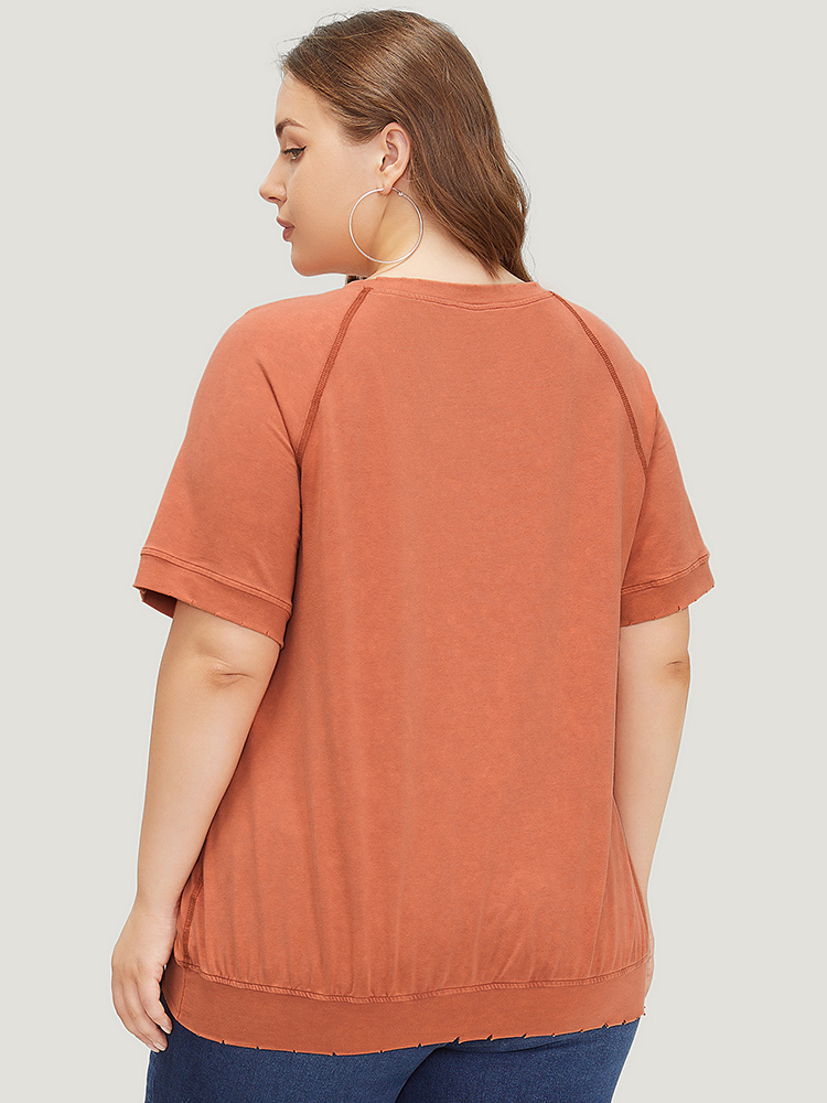 Plus Size Women Dailywear Plain Stitch Raglan sleeve Short sleeve Round Neck Casual T-shirts BloomChic 