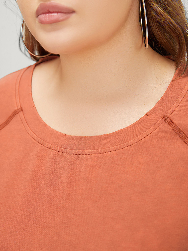 Plus Size Women Dailywear Plain Stitch Raglan sleeve Short sleeve Round Neck Casual T-shirts BloomChic 