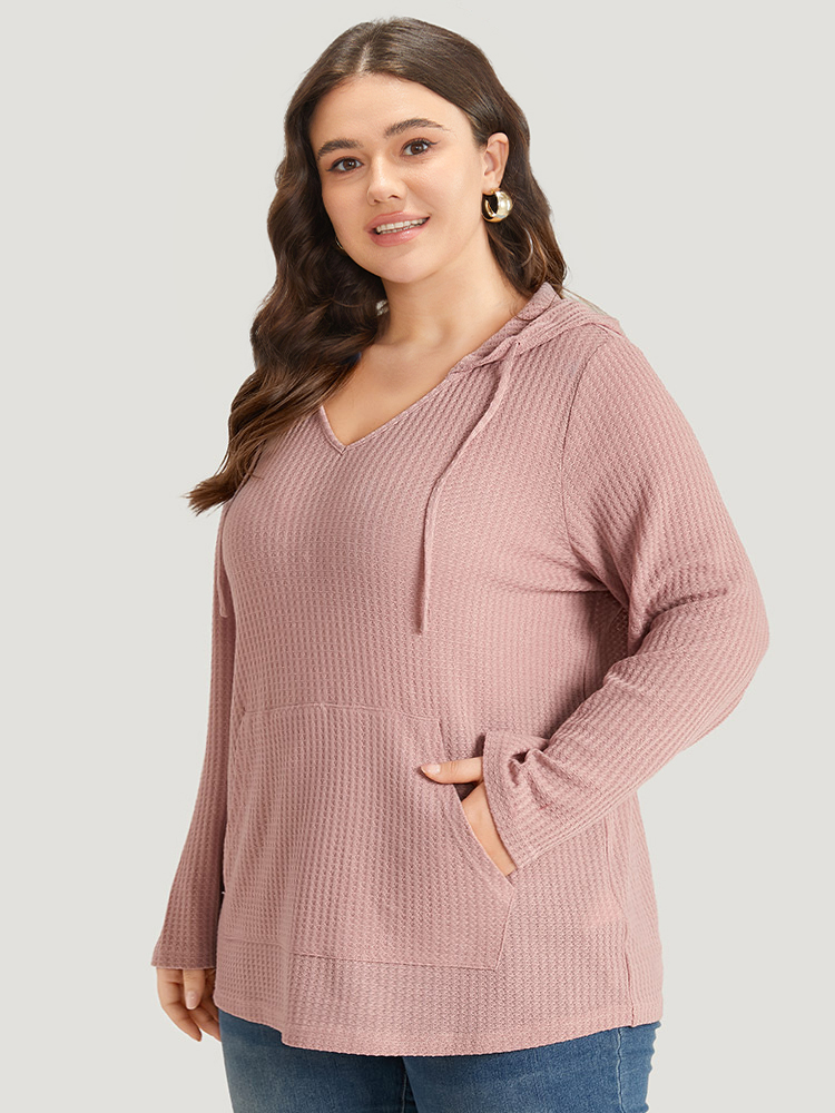 Plus Size Women Dailywear Plain Plain Regular Regular Sleeve Long Sleeve Hooded Pocket Casual Sweatshirts BloomChic 