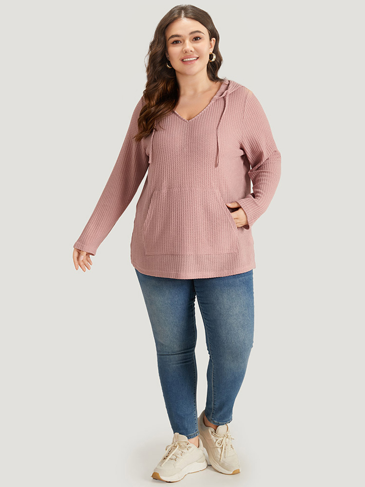 Plus Size Women Dailywear Plain Plain Regular Regular Sleeve Long Sleeve Hooded Pocket Casual Sweatshirts BloomChic 