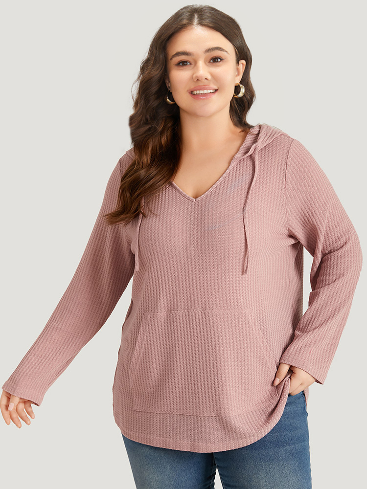 Plus Size Women Dailywear Plain Plain Regular Regular Sleeve Long Sleeve Hooded Pocket Casual Sweatshirts BloomChic 