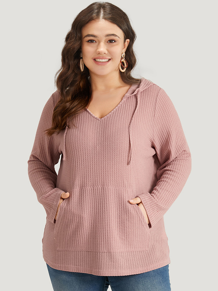 Plus Size Women Dailywear Plain Plain Regular Regular Sleeve Long Sleeve Hooded Pocket Casual Sweatshirts BloomChic 