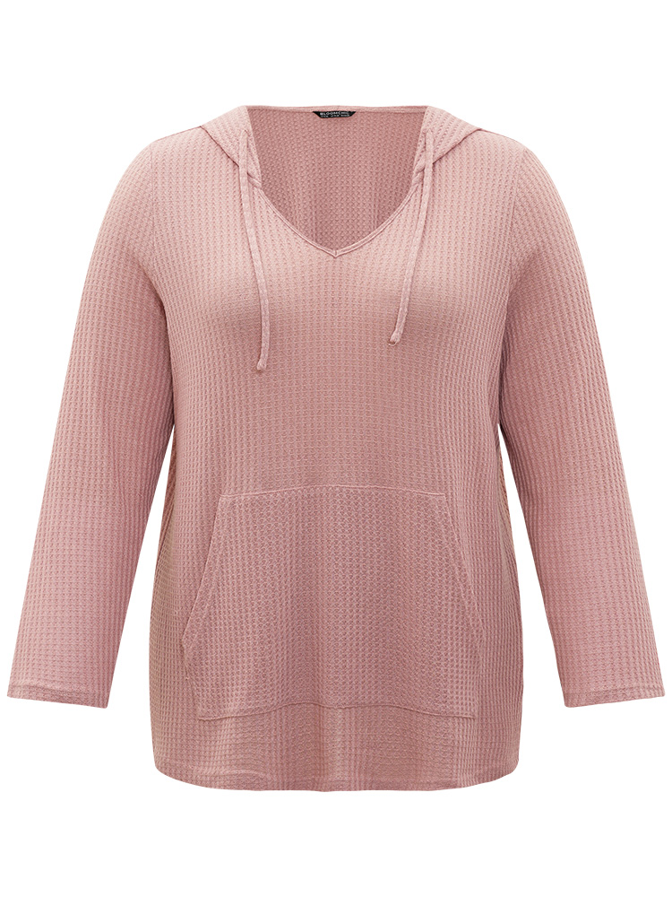 Plus Size Women Dailywear Plain Plain Regular Regular Sleeve Long Sleeve Hooded Pocket Casual Sweatshirts BloomChic 