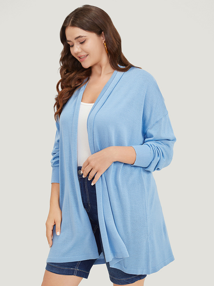 

Plus Size Supersoft Essentials Plain Drop Shoulder Lapel Collar Cardigan LightBlue Women Casual Loose Long Sleeve Everyday Cardigans BloomChic