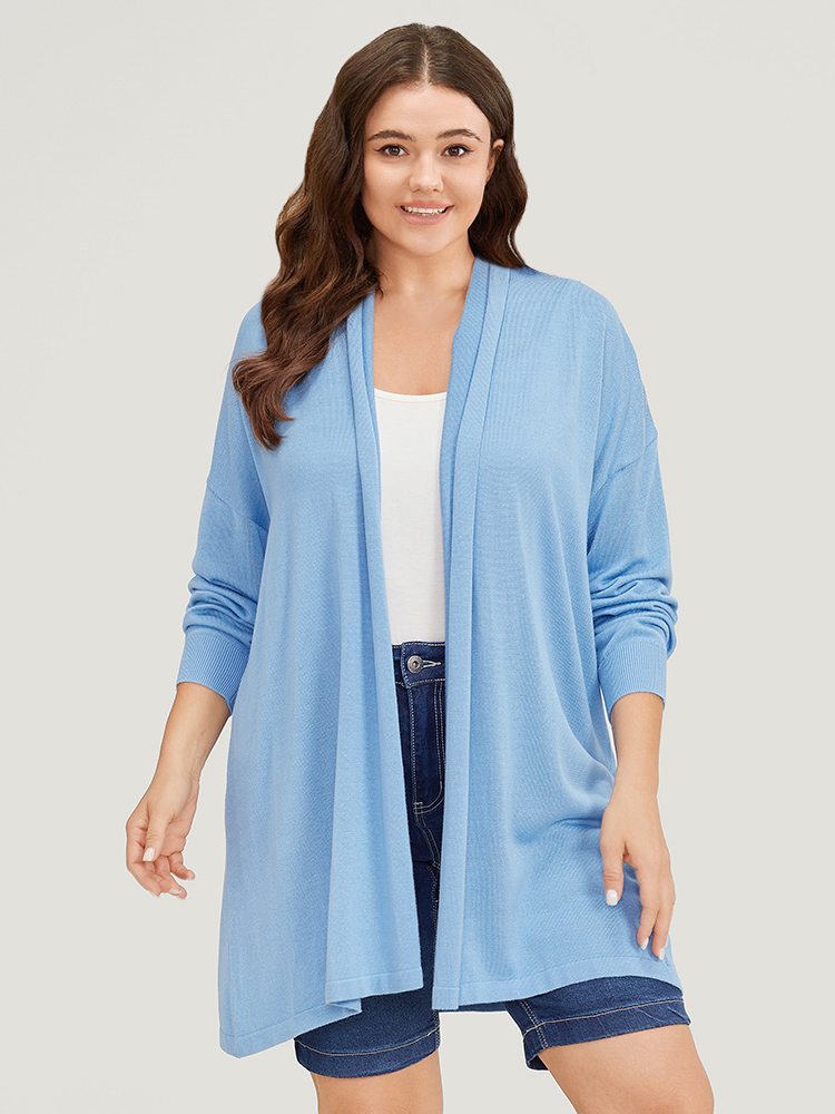 

Plus Size Supersoft Essentials Plain Drop Shoulder Lapel Collar Cardigan LightBlue Women Casual Loose Long Sleeve Everyday Cardigans BloomChic