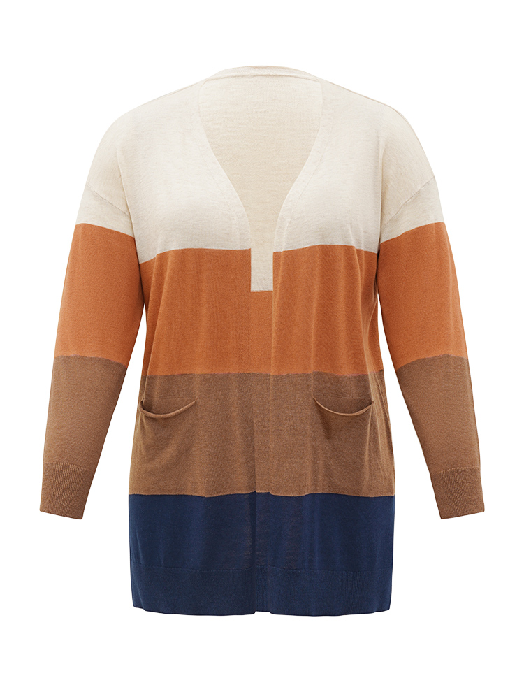 Plus Size Supersoft Essentials Colorblock Contrast Pocket Split Side Cardigan Bronze Women Casual Loose Long Sleeve Everyday Cardigans BloomChic 14-16/1X 
