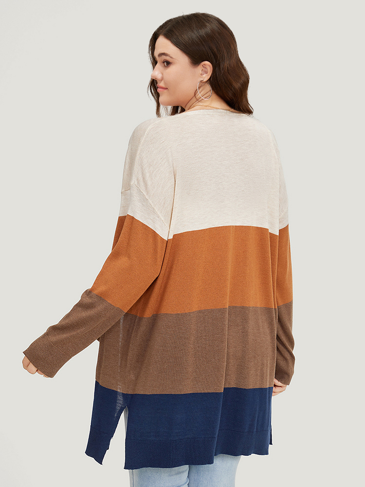Plus Size Supersoft Essentials Colorblock Contrast Pocket Split Side Cardigan Bronze Women Casual Loose Long Sleeve Everyday Cardigans BloomChic 14-16/1X 