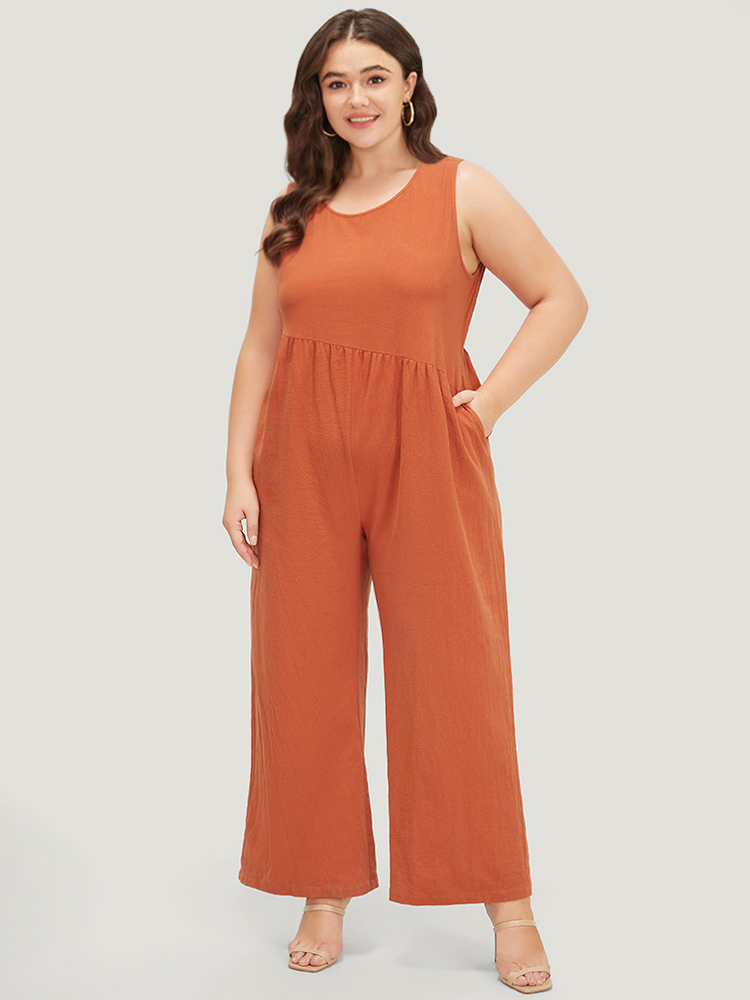 Plus Size Women Dailywear Plain Gathered Regular Pocket Casual Jumpsuits BloomChic 