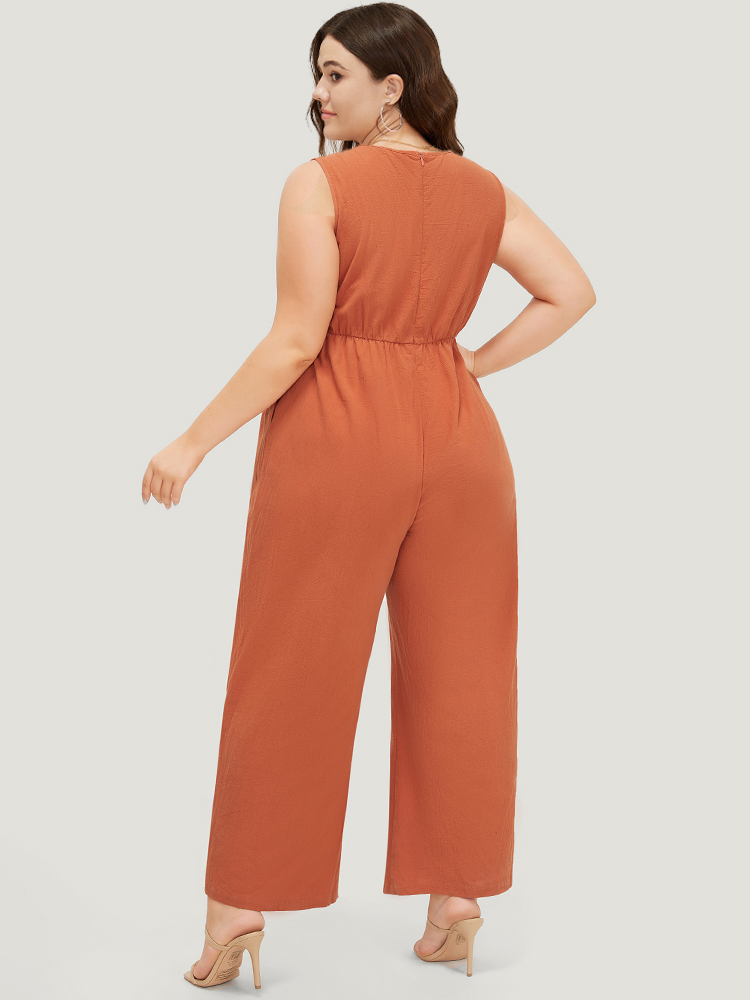 Plus Size Women Dailywear Plain Gathered Regular Pocket Casual Jumpsuits BloomChic 