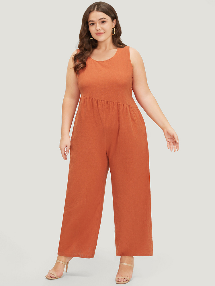 Plus Size Women Dailywear Plain Gathered Regular Pocket Casual Jumpsuits BloomChic 
