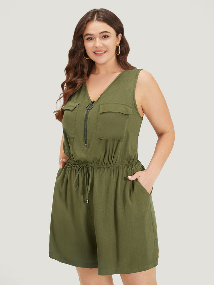 Plus Size Women Dailywear Plain Zipper Regular Pocket Elegant Jumpsuits BloomChic 