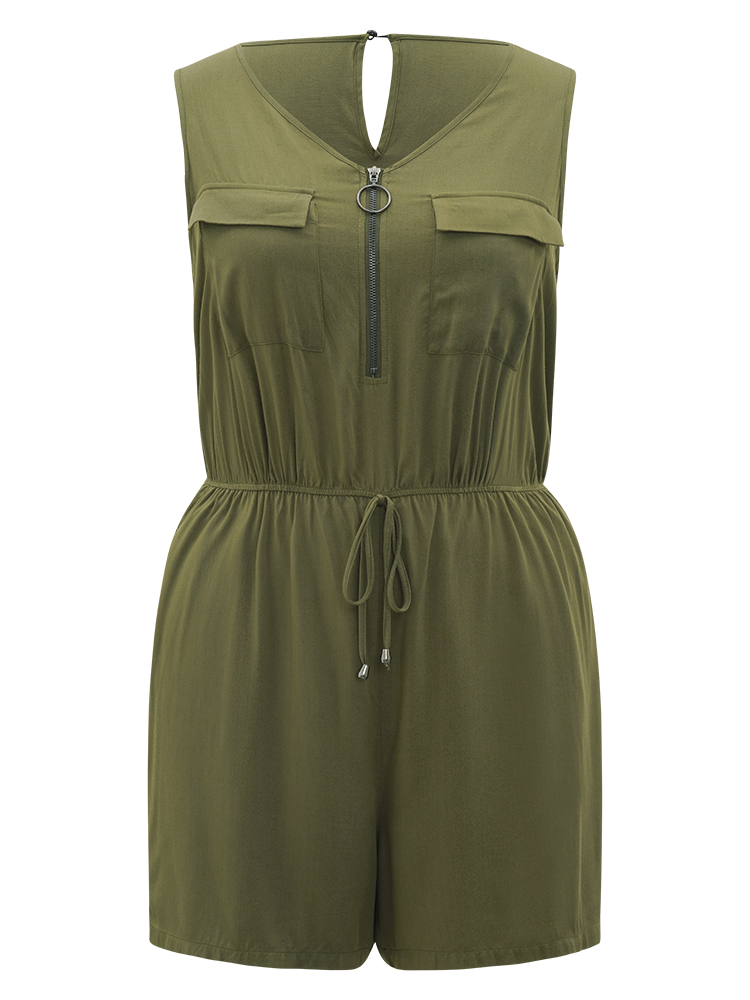 Plus Size Women Dailywear Plain Zipper Regular Pocket Elegant Jumpsuits BloomChic 