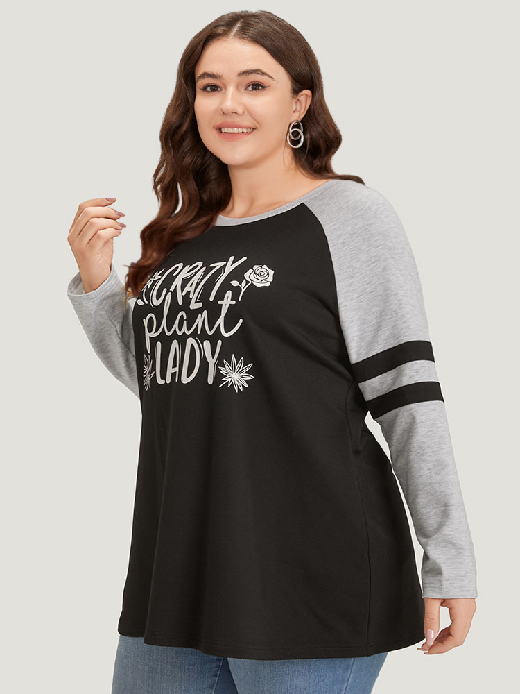 Plus Size Women Dailywear Letter Contrast Regular Raglan sleeve Long Sleeve Round Neck Casual Sweatshirts BloomChic 