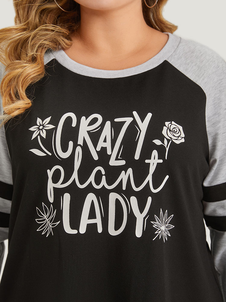 Plus Size Women Dailywear Letter Contrast Regular Raglan sleeve Long Sleeve Round Neck Casual Sweatshirts BloomChic 