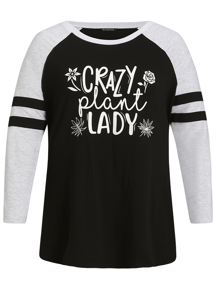 Plus Size Women Dailywear Letter Contrast Regular Raglan sleeve Long Sleeve Round Neck Casual Sweatshirts BloomChic 