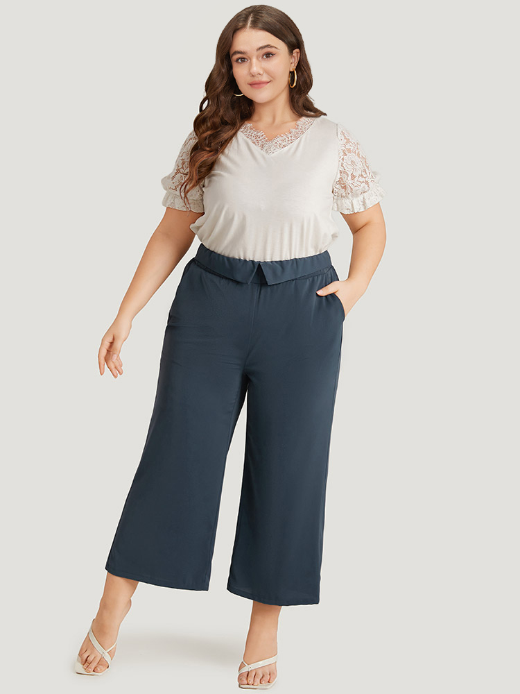 

Plus Size Solid Buckle Detail Pocket Straight Leg Pants Women Indigo Elegant Straight Leg High Rise Dailywear Pants BloomChic