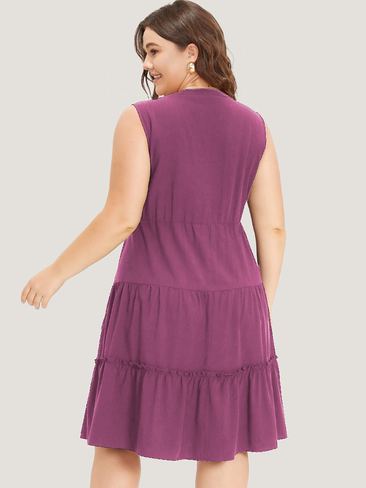 

Plus Size Supersoft Essentials Notched Ruffle Layered Hem Sleeveless Dress RedViolet Women Elegant Gathered V-neck Sleeveless Curvy Midi Dress BloomChic