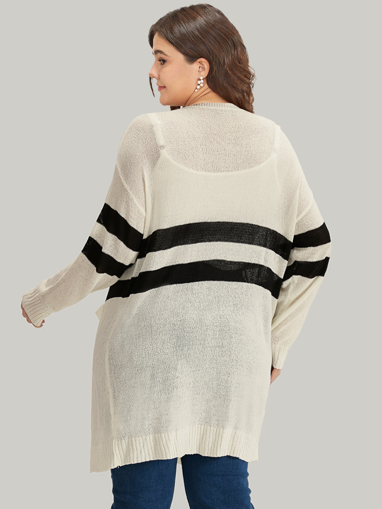 Striped Pocket Open Front Cardigan BloomChic 