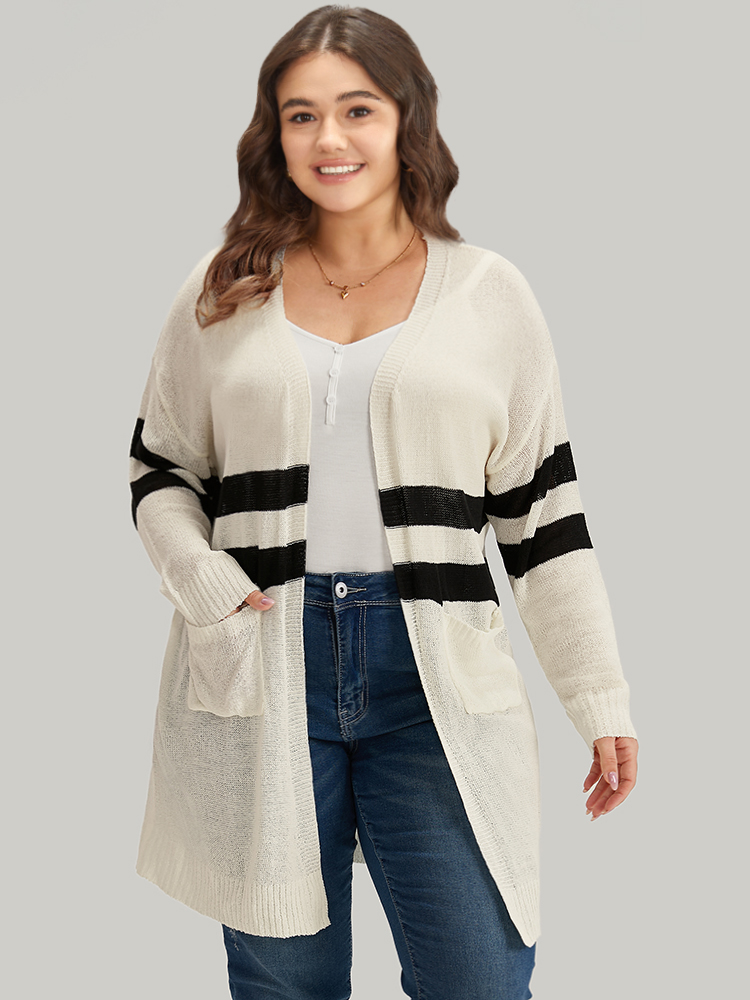Striped Pocket Open Front Cardigan BloomChic 