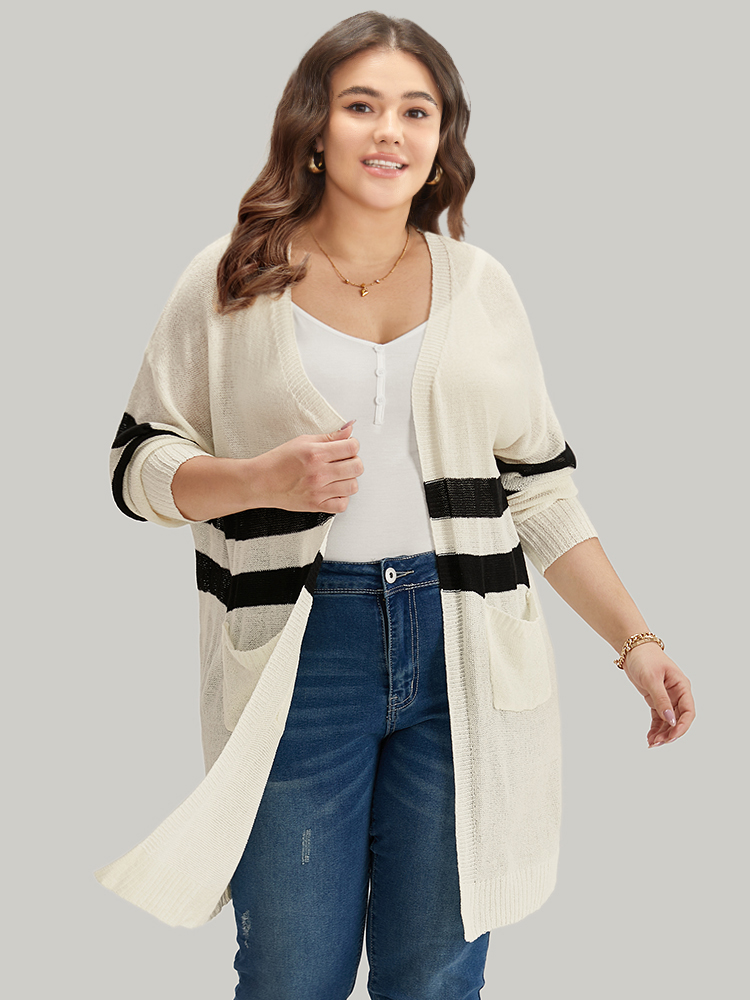 Striped Pocket Open Front Cardigan BloomChic 