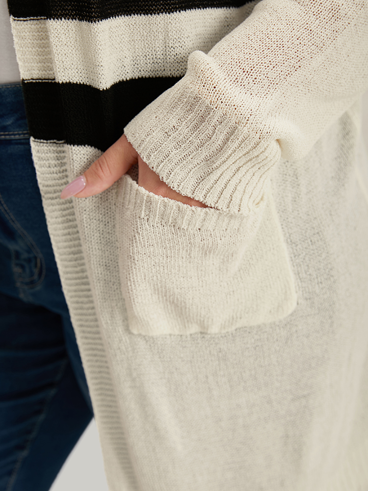 Striped Pocket Open Front Cardigan BloomChic 