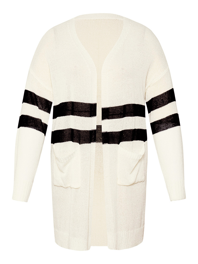 Striped Pocket Open Front Cardigan BloomChic 