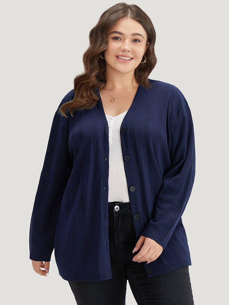 

Plus Size Solid Button Down Very Stretchy Cardigan Indigo Women Casual Loose Long Sleeve Everyday Cardigans BloomChic