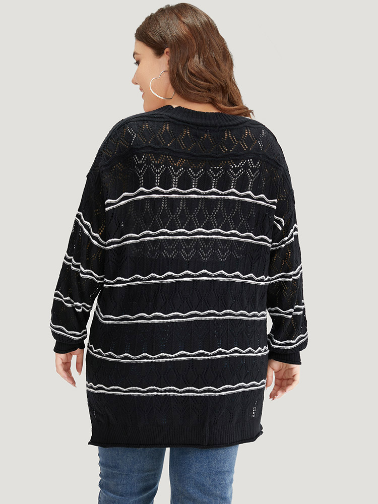 Striped Geometric Button Through Cardigan BloomChic 