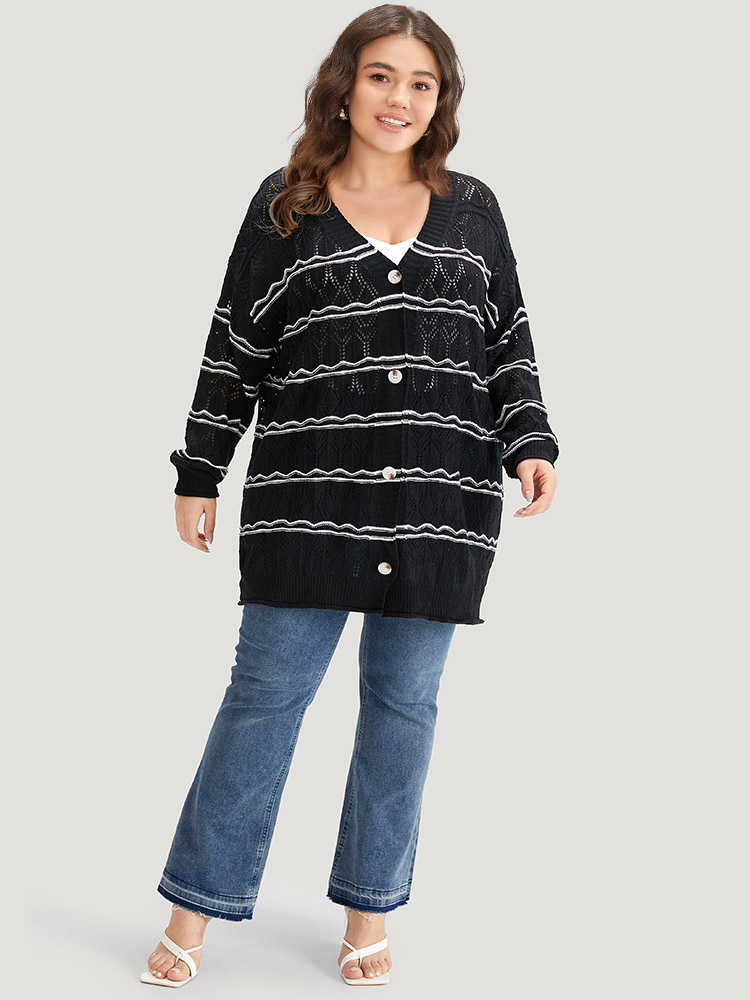 Striped Geometric Button Through Cardigan BloomChic 