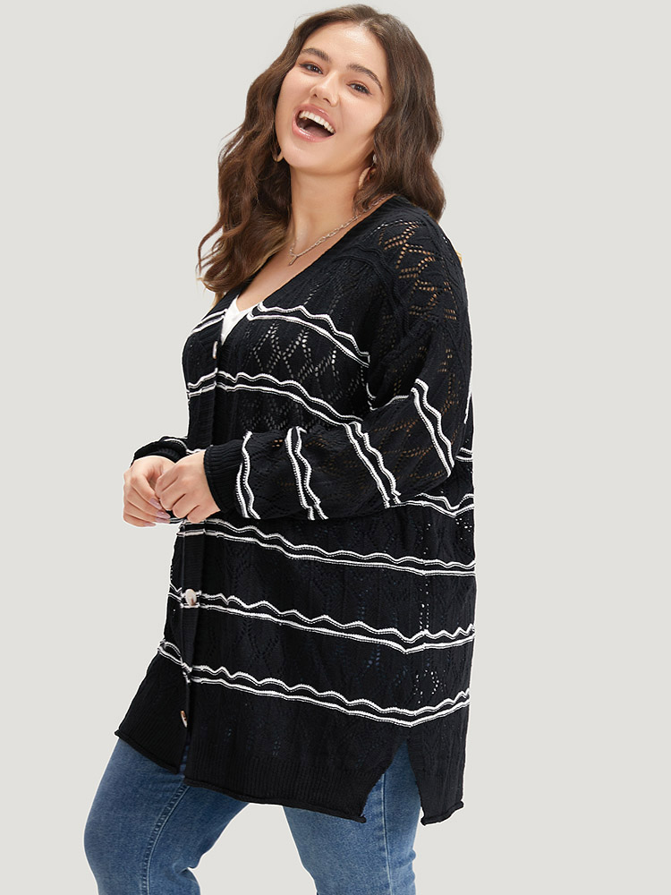 Striped Geometric Button Through Cardigan BloomChic 