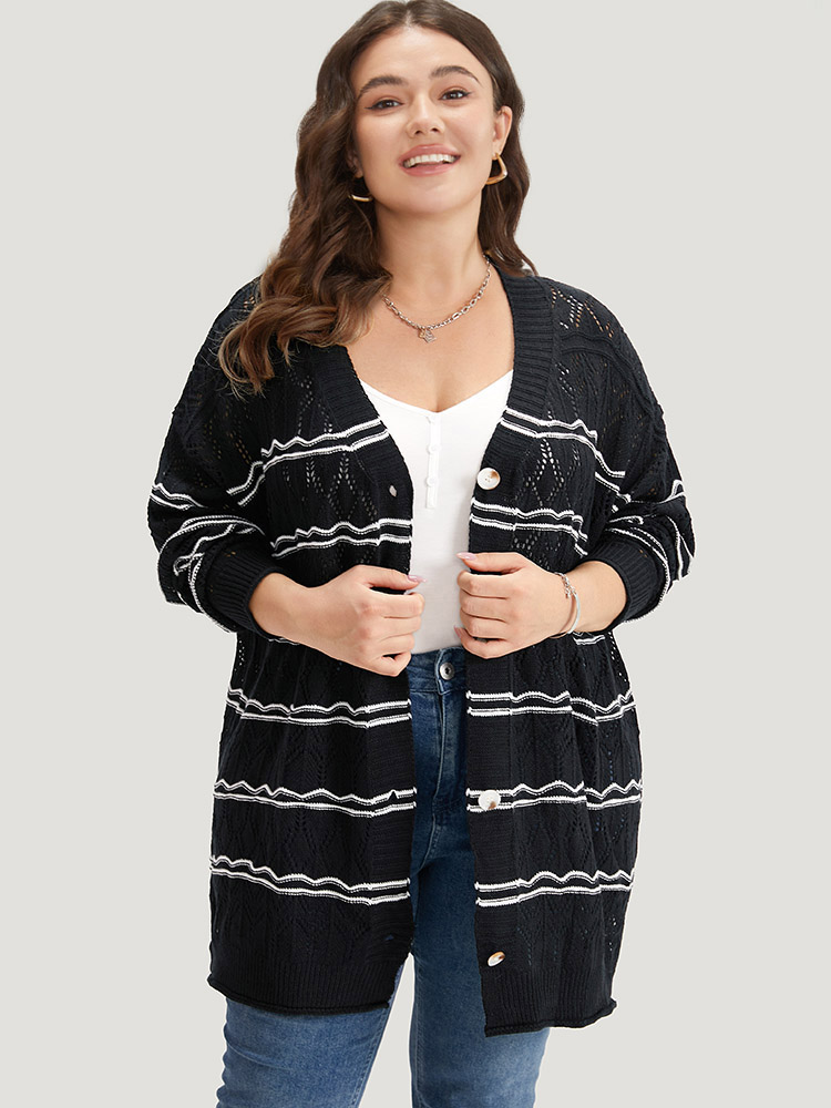 Striped Geometric Button Through Cardigan BloomChic 