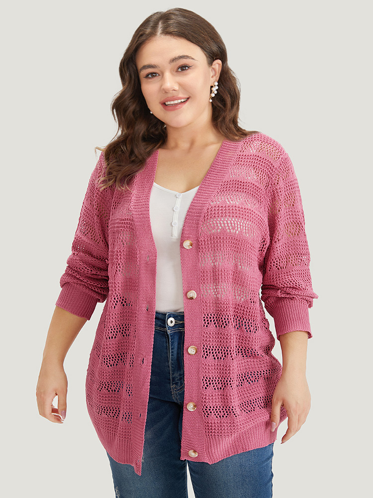 Solid Hollow Out Button Through Bodycon Cardigan BloomChic 