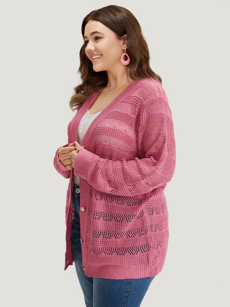Solid Hollow Out Button Through Bodycon Cardigan BloomChic 