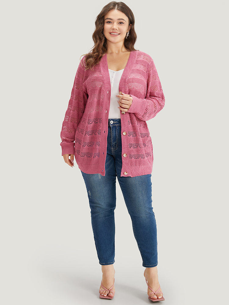 Solid Hollow Out Button Through Bodycon Cardigan BloomChic 