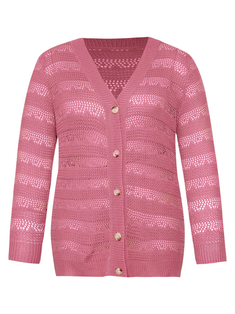 Solid Hollow Out Button Through Bodycon Cardigan BloomChic 