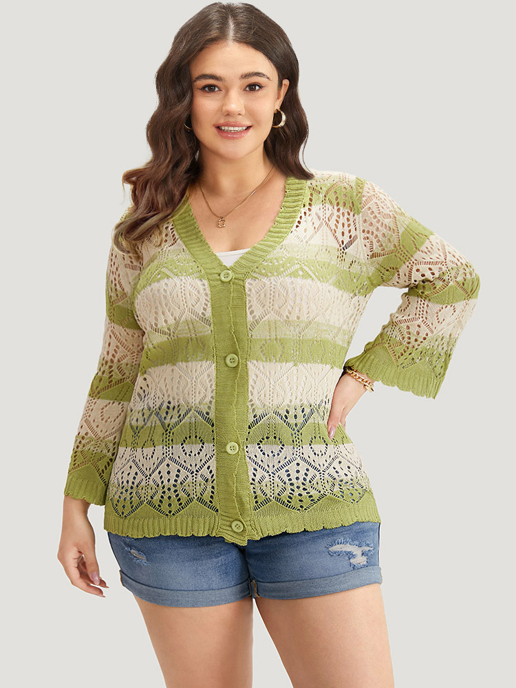 Striped Contrast Button Front Cardigan BloomChic 