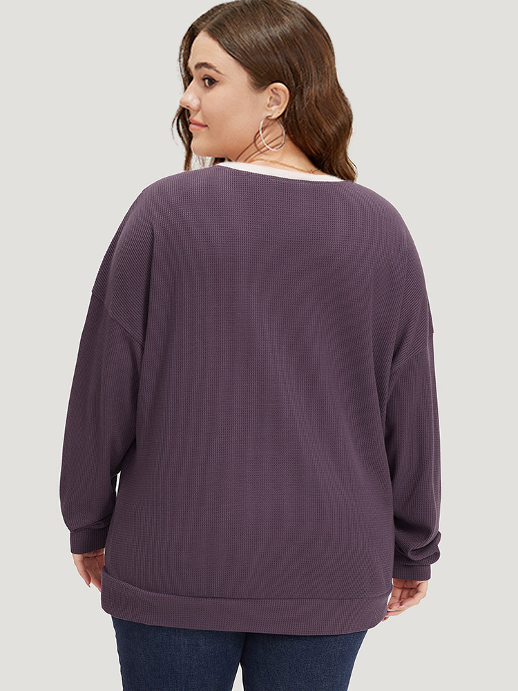Plus Size Silhouette Floral Print Lace Patchwork Contrast Sweatshirt Women Multicolor Elegant Elastic cuffs Round Neck Dailywear Sweatshirts BloomChic 10/M 