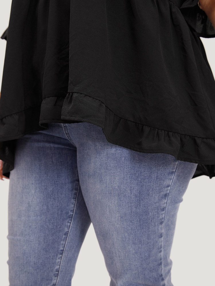 Plus Size Women Dailywear Leopard Patchwork Bell Sleeve Half Sleeve V-neck Elegant Blouses BloomChic 
