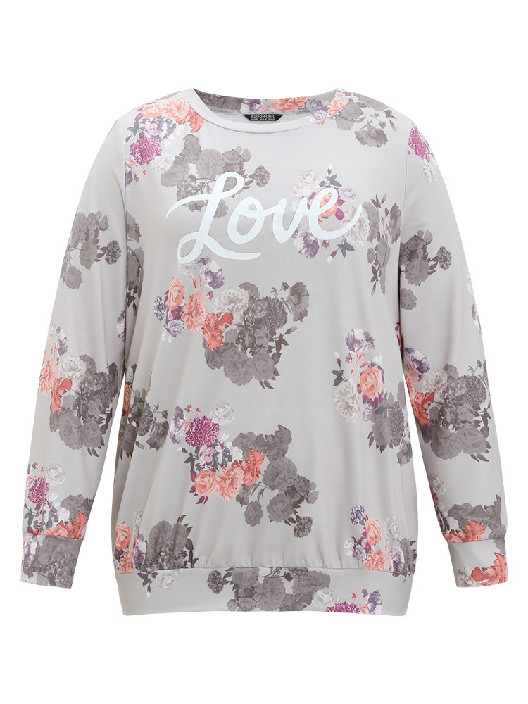 Plus Size Women Dailywear Letter Printed Regular Regular Sleeve Long Sleeve Round Neck Elegant Sweatshirts BloomChic 